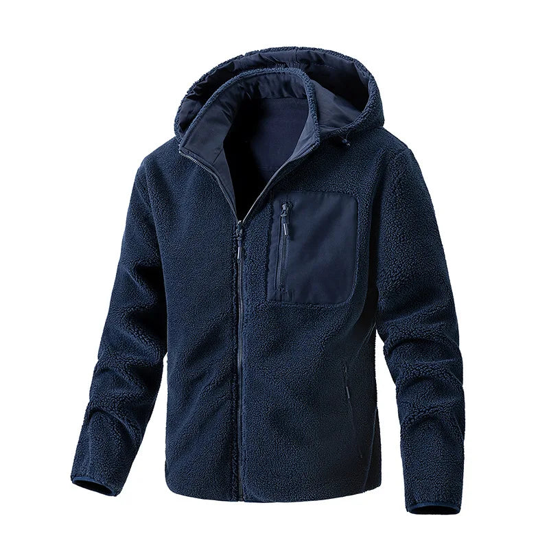 Men's Polyester Full Sleeves Zipper Closure Solid Hooded Jacket