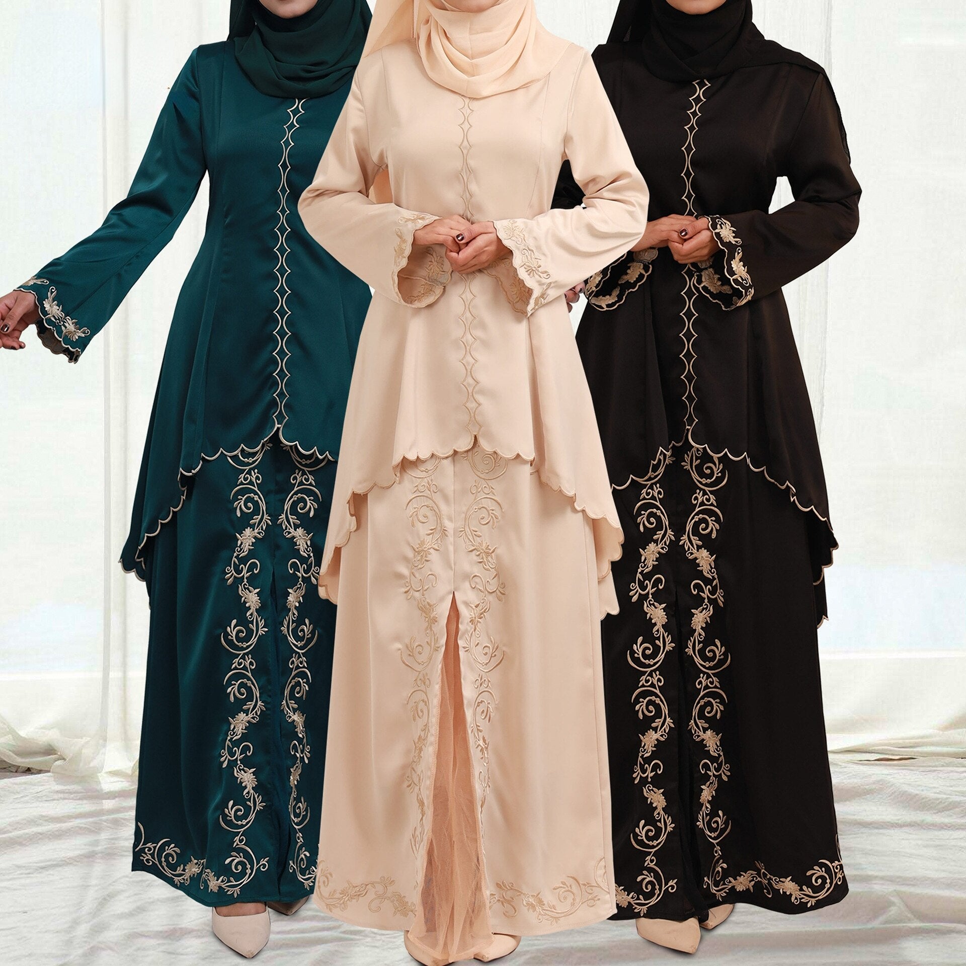 Women's Arabian Polyester Full Sleeves Embroidery Casual Dresses
