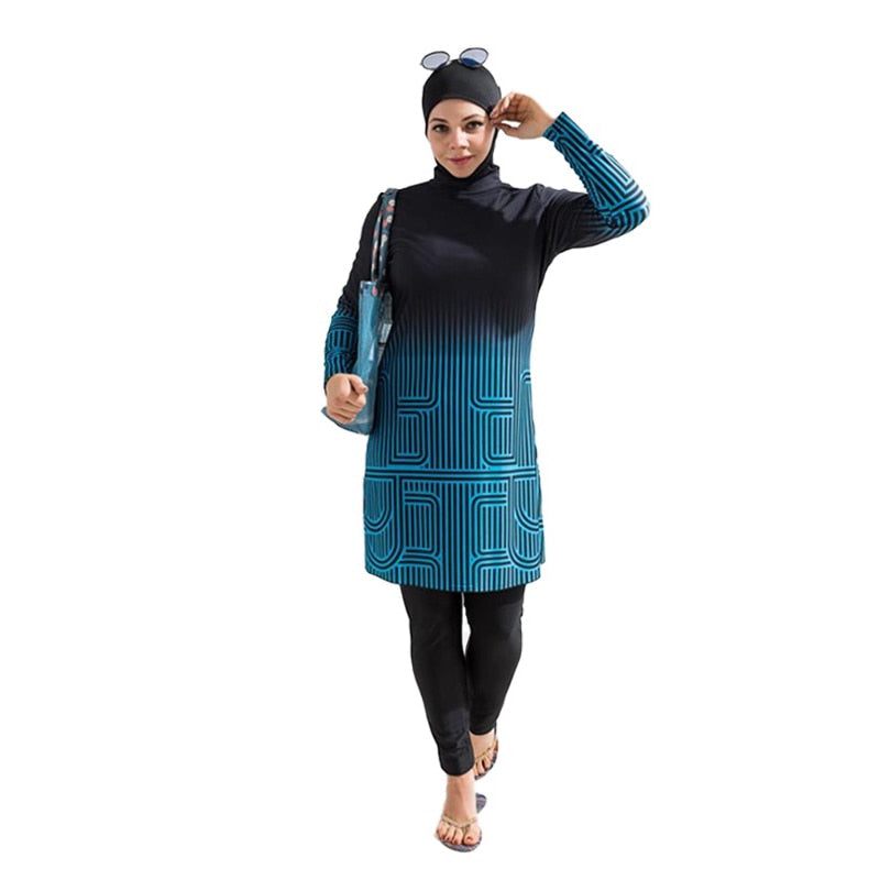Women's Arabian Nylon Full Sleeves Printed Modest Swimwear Dress