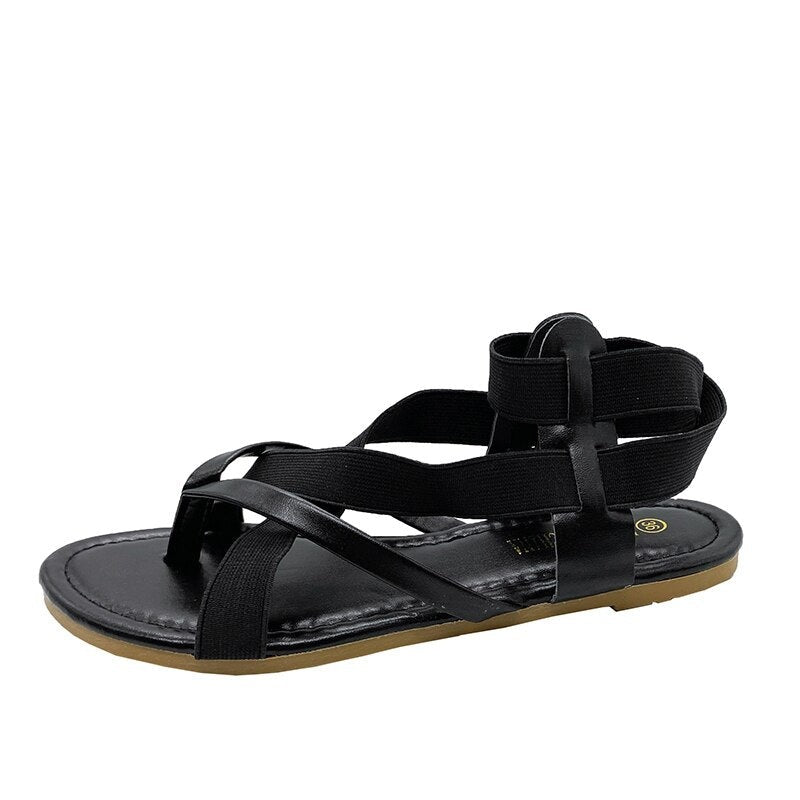 Women's PU Leather Buckle Strap Closure Solid Pattern Flat Sandal