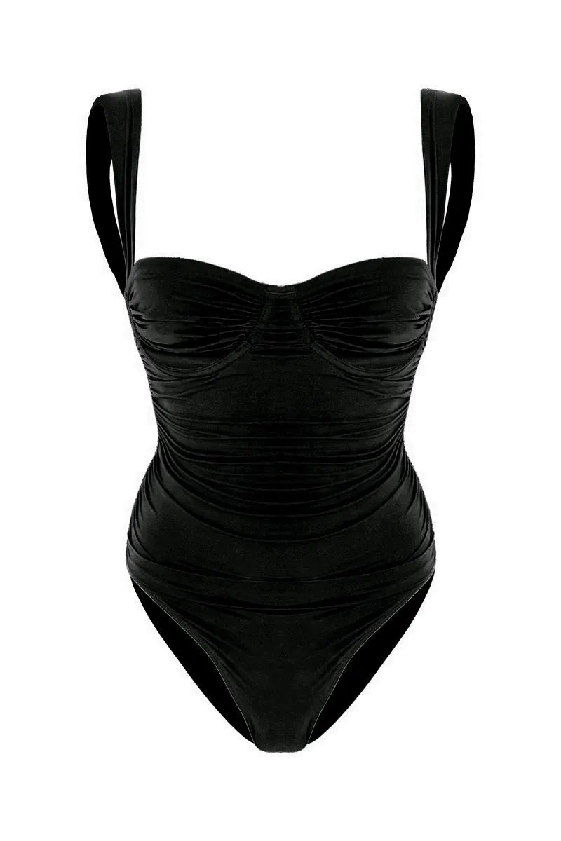 Women's Polyester Sweetheart-Neck Solid Pattern Bathing One-Piece