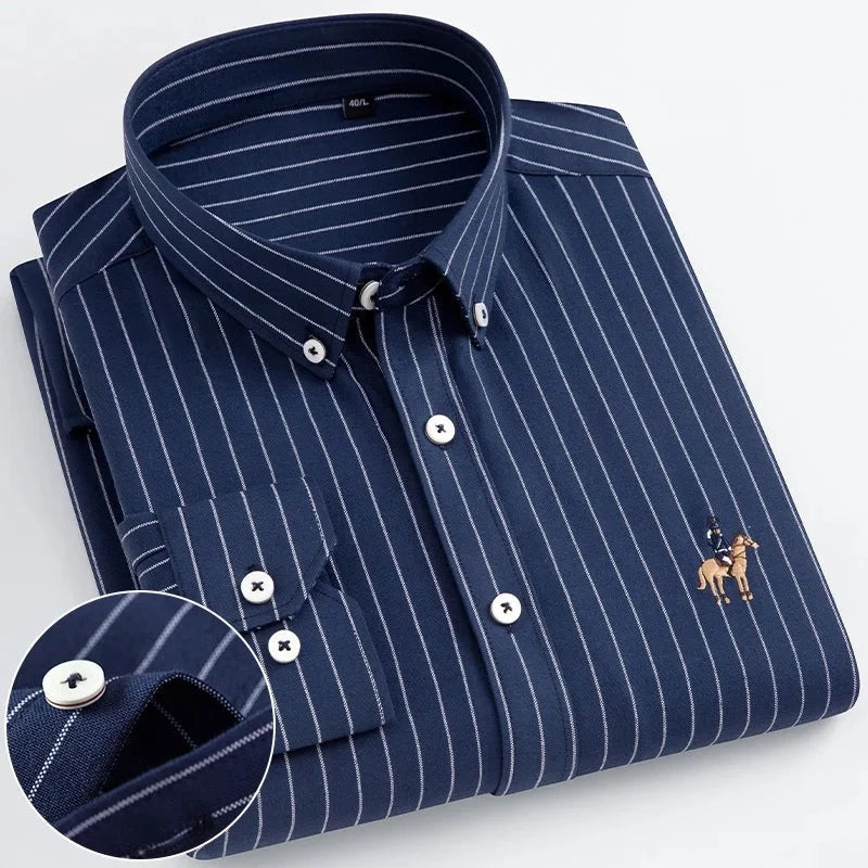 Men's 100% Cotton Single Breasted Full Sleeve Striped Casual Shirt