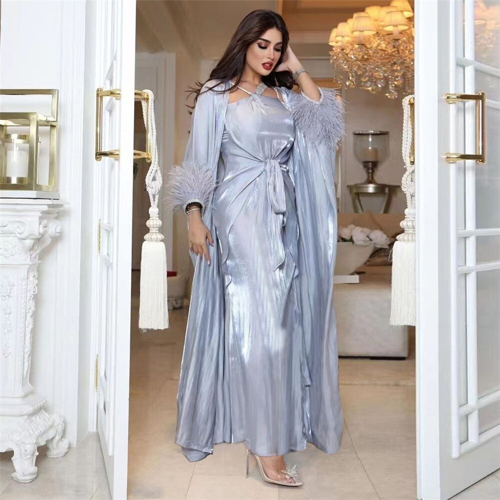 Women's Arabian Square Neck Polyester Full Sleeves Luxury Dresses