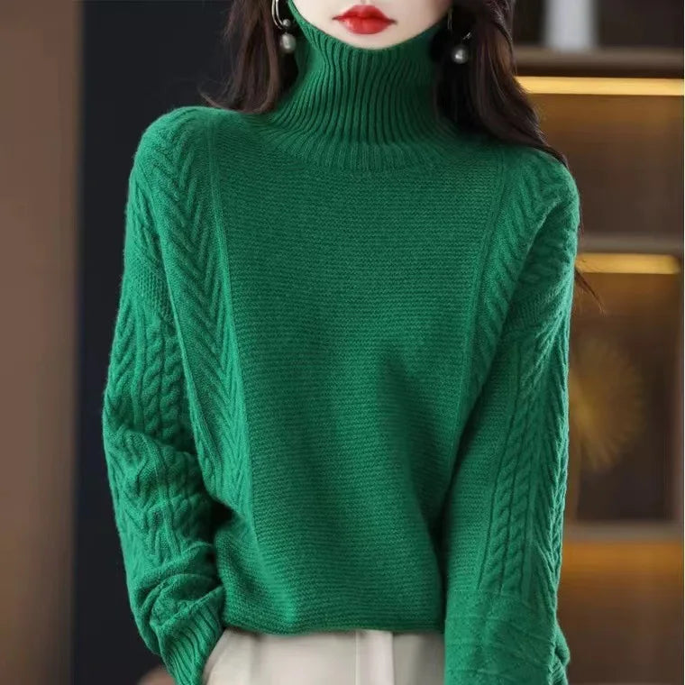 Women's Acrylic Turtleneck Full Sleeves Solid Pattern Sweater