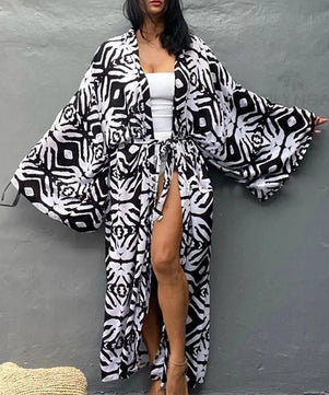 Women's Polyester Long Sleeves Printed Pattern Bathing Cover Up