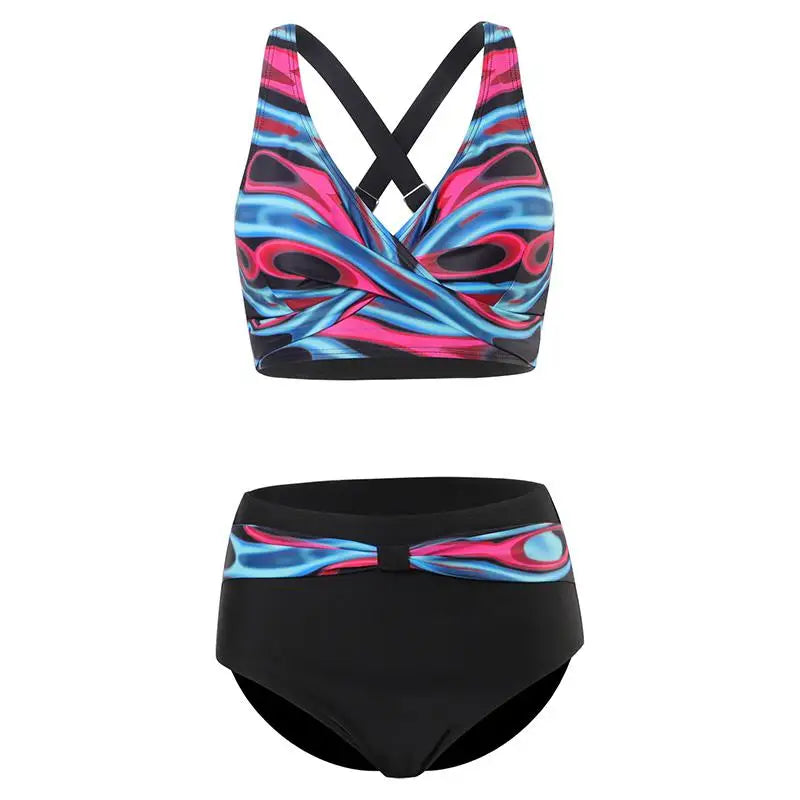 Women's Polyester High Waist Swimwear Printed Pattern Bikini Set