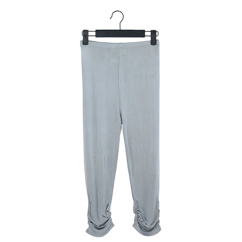 Women's Silk Elastic Closure Mid Waist Double-Sided Casual Pants