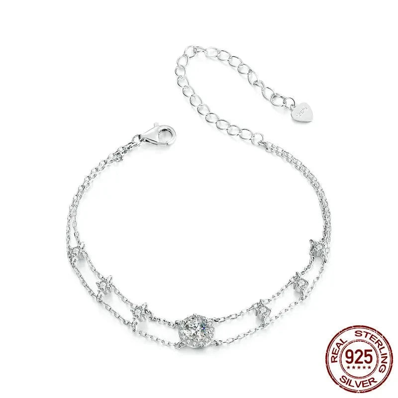 Women's 100% 925 Sterling Silver Moissanite Geometric Bracelet