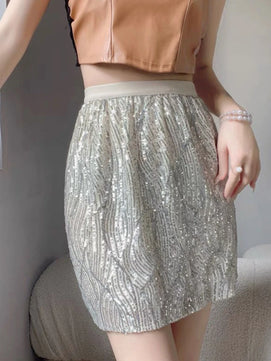 Women's Polyester High Waist Sequined Pattern Casual Skirts