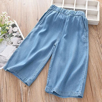 Kid's Cotton Mid Waist Elastic Closure Casual Wear Trousers