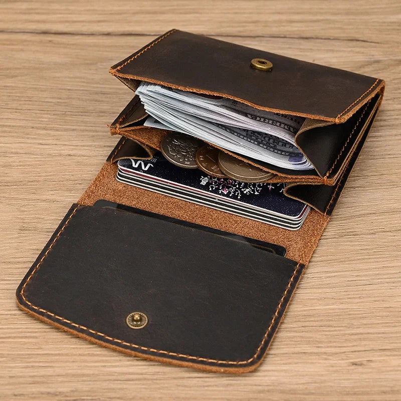 Men's Genuine Leather Solid Pattern Card Holder Vintage Wallets