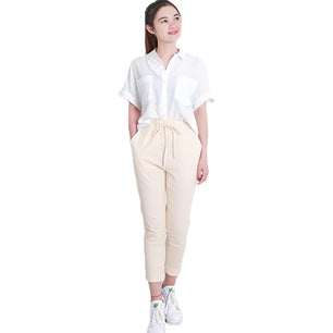 Women's Spandex Elastic High Waist Closure Plain Pattern Trousers