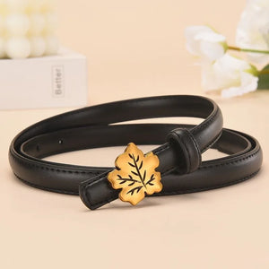 Women's Split Leather Buckle Closure Solid Pattern Trendy Thin Belts