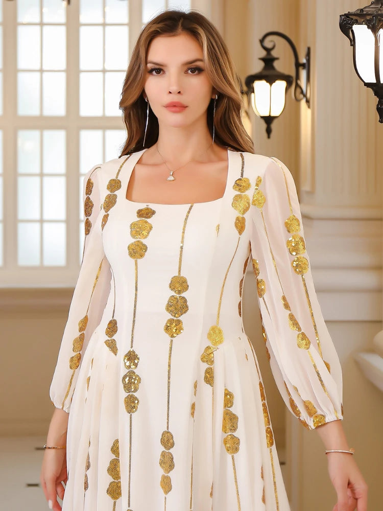 Women's Arabian Polyester Full Sleeves Floral Pattern Casual Dress