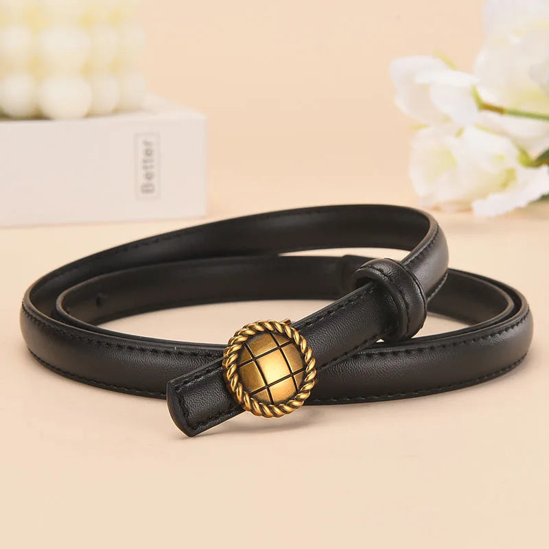 Women's Split Leather Buckle Closure Solid Pattern Round Belts