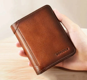 Men's Genuine Leather Solid Pattern Card Holder Trendy Wallets