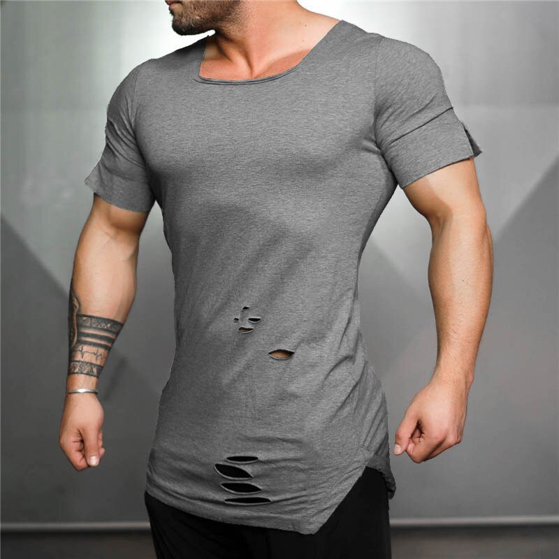 Men's Cotton Short Sleeve Gym Fitness Running Workout Plain Tops