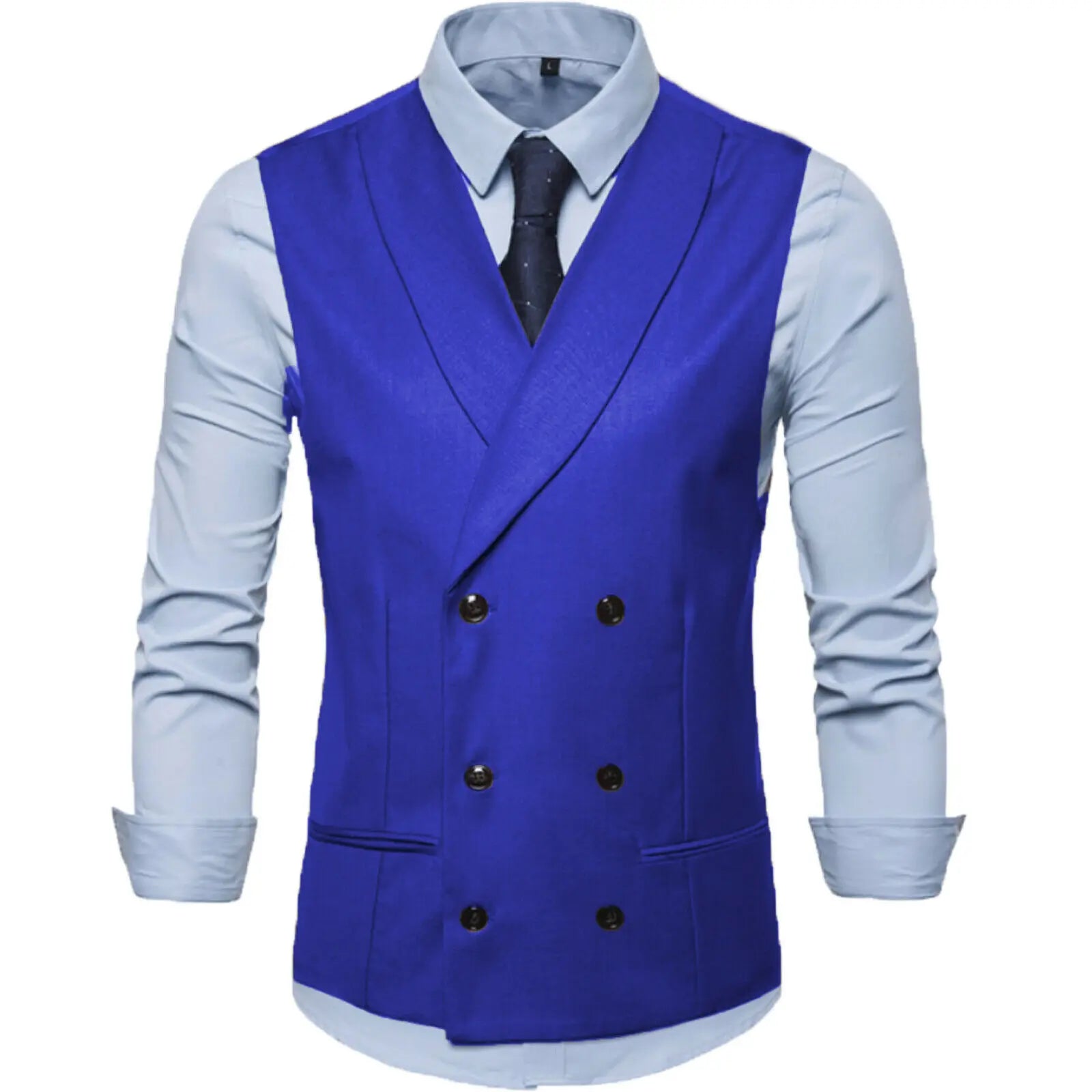 Men's Polyester V-Neck Sleeveless Double Breasted Formal Vests