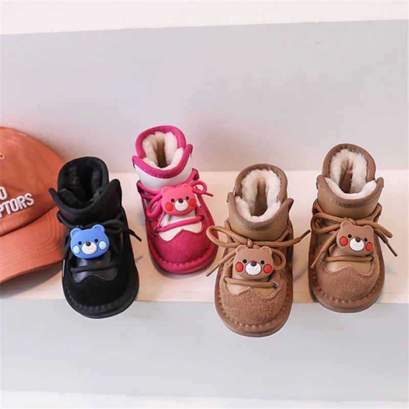 Kid's Leather Round Toe Non-Slip Cartoon Pattern Casual Shoes