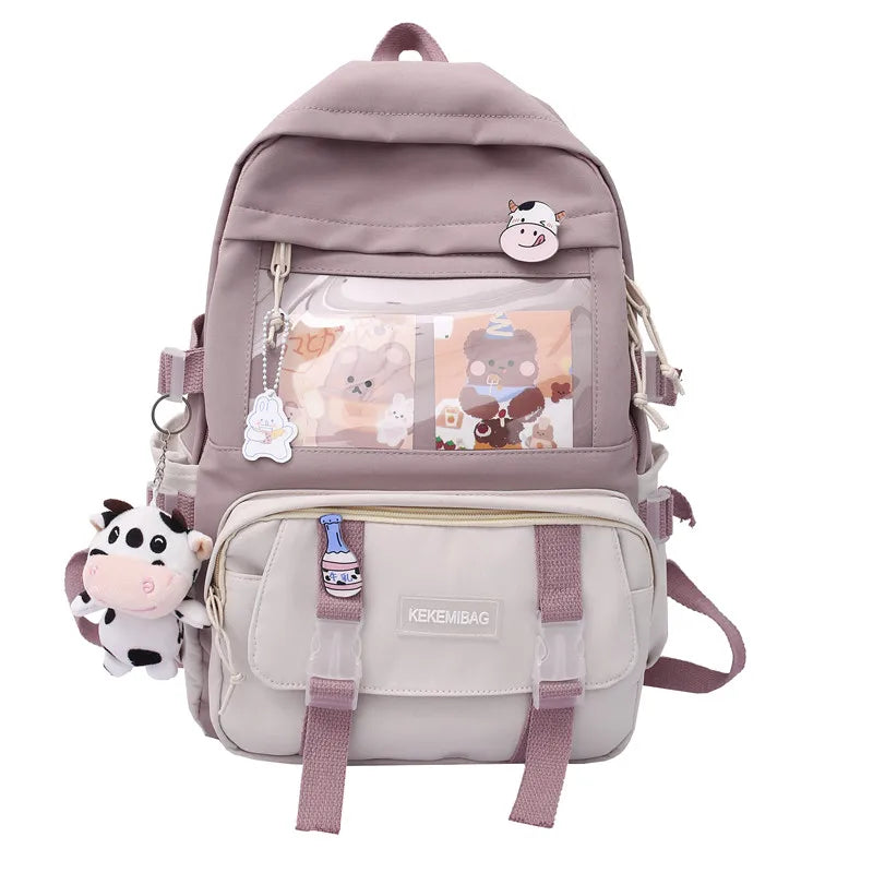 Kid's Canvas Zipper Closure Large Capacity Trendy School Backpack