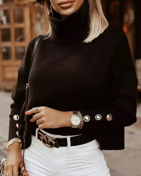 Women's Polyester Turtleneck Long Sleeves Solid Pattern Sweater