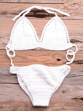 Women's Cotton High Waist Swimwear Knitted Pattern Bikini Set