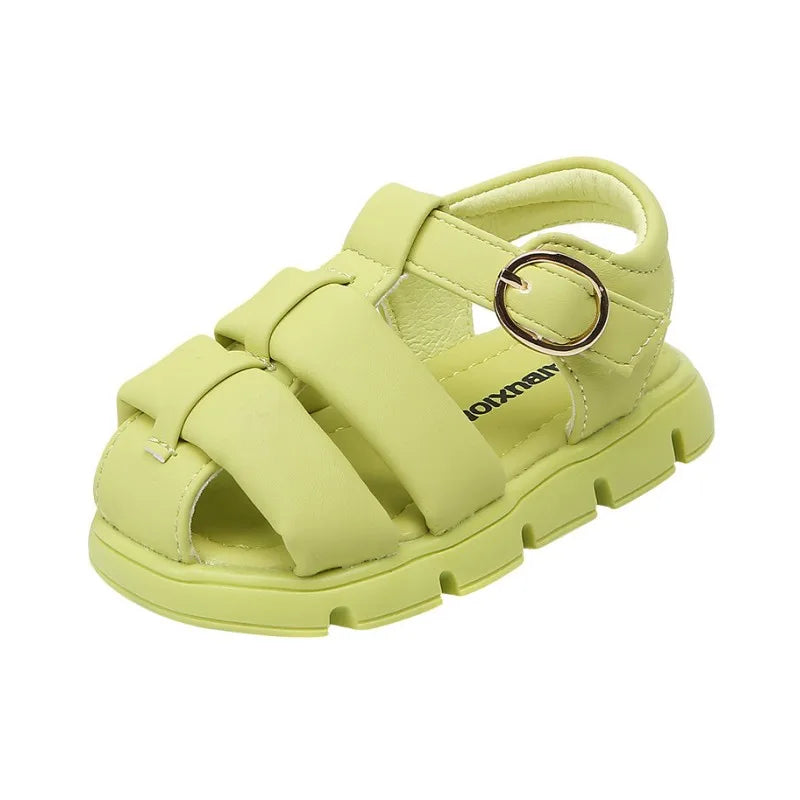 Kid's Microfiber Round Toe Hook Loop Closure Solid Casual Sandals