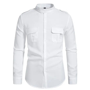 Men's Polyester Stand-Collar Full Sleeves Single Breasted Shirts