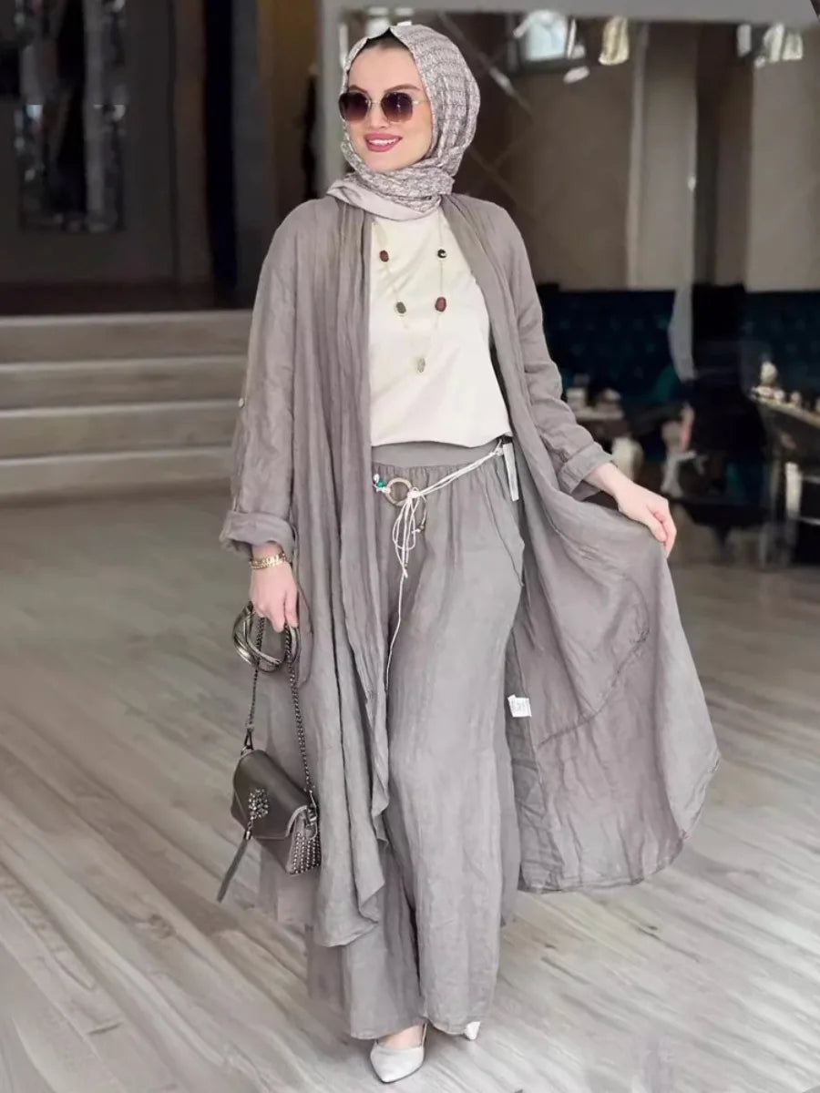 Women's Arabian Polyester Full Sleeves Solid Casual Pattern Dress