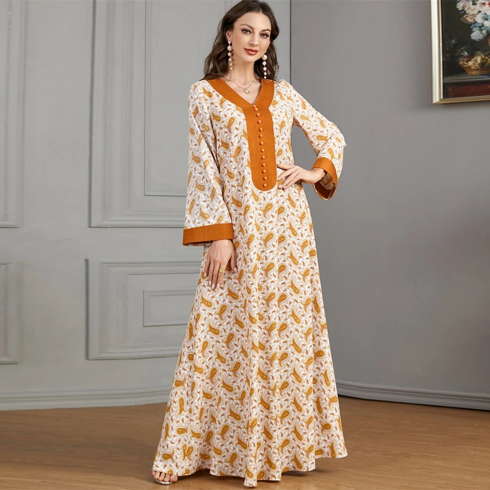 Women's Arabian Polyester Full Sleeve Printed Pattern Elegant Abaya