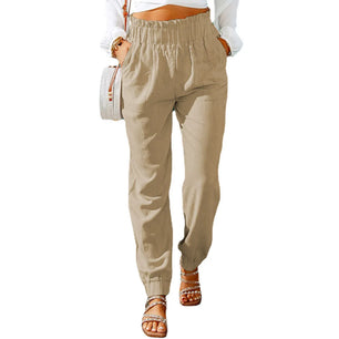 Women's Cotton Mid Waist Button Fly Closure Solid Pattern Trouser