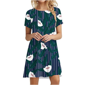 Women's Polyester Short Sleeves Printed Pattern Mini Casual Dress