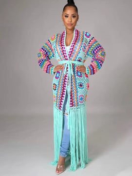 Women's Polyester Long Sleeves Printed Pattern Bathing Cover Up