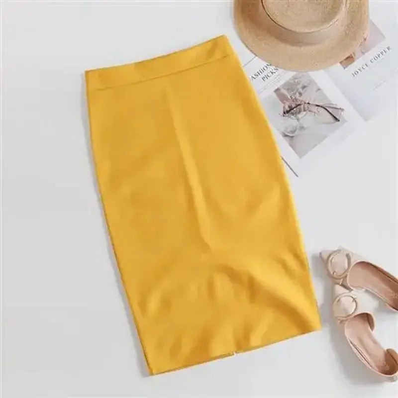 Women's Polyester Elastic High Waist Solid Pattern Casual Skirts