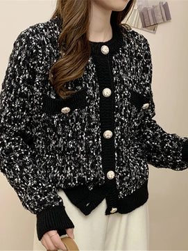 Women's Polyester O-Neck Long Sleeve Patchwork Casual Cardigan