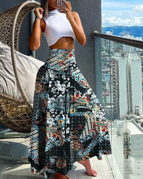 Women's Cotton Mid Waist Printed Pattern Casual Wear Skirts