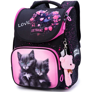 Kid's Girls Nylon Zipper Closure Cartoon Pattern School Backpack