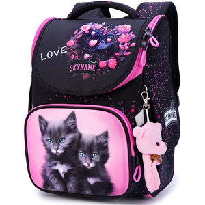 Kid's Girl Nylon Zipper Closure Cartoon Pattern School Backpack