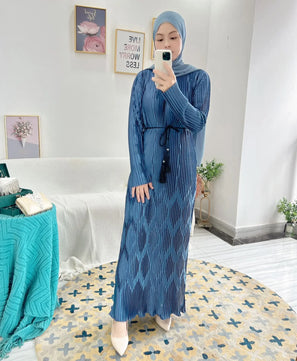 Women's Arabian Polyester Full Sleeve Patchwork Casual Dress