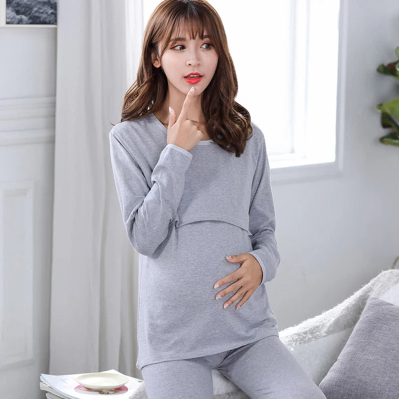 Women's Spandex O-Neck Full Sleeves Breastfeeding Maternity Dress