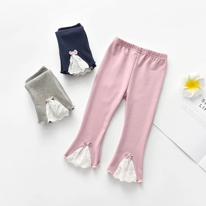 Kid's Cotton Elastic Waist Closure Solid Pattern Casual Trousers