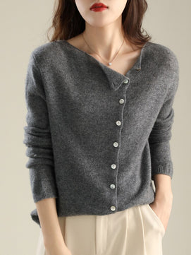 Women's Acrylic O-Neck Single Breasted Closure Casual Sweater