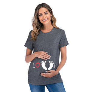 Women's Polyester O-Neck Short Sleeves Letter Maternity T-Shirt