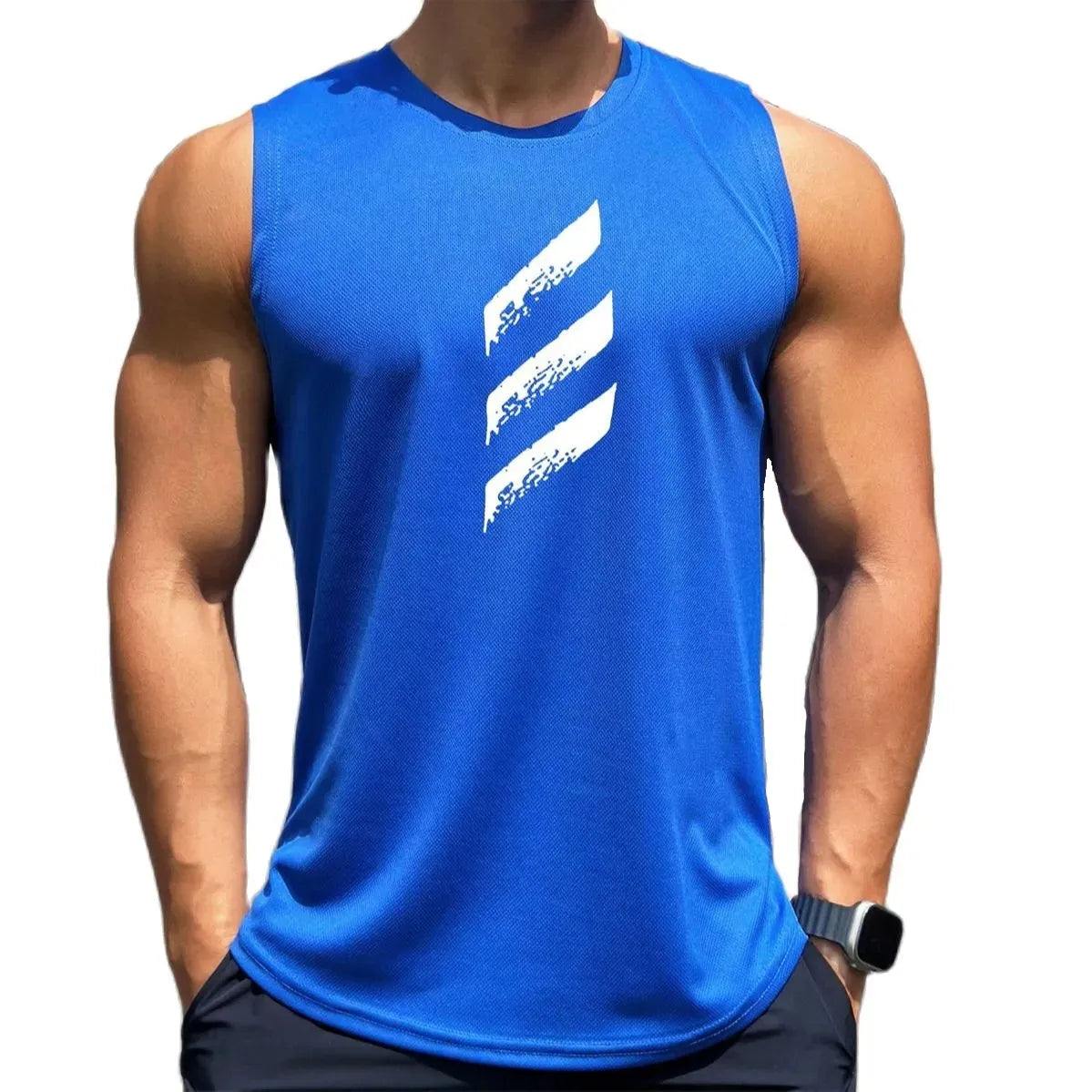 Men's 100% Polyester Sleeveless Pullover Closure Casual T-Shirt