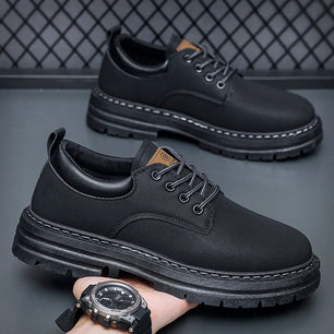 Men's Genuine Leather Lace-Up Closure Solid Pattern Casual Shoes