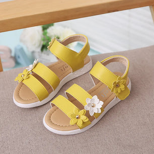 Kid's Open Toe Floral Pattern Hook Loop Closure Party Sandals