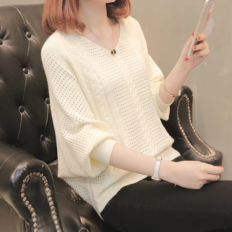 Women's Polyester V-Neck Full Sleeves Knitted Pattern Sweater