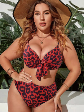 Women's Polyester High Waist Swimwear Leopard Pattern Bikini Set