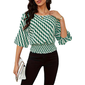 Women's Polyester O-Neck Long Sleeves Printed Pattern Mini Blouse