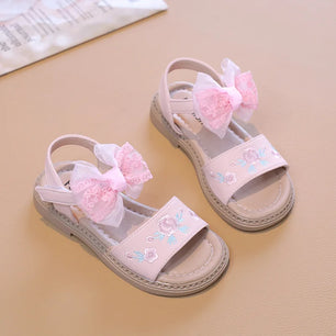 Kid's PU Open Toe Hook Loop Closure Bowknot Casual Sandals